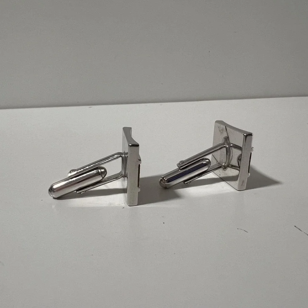 Vintage Anson Silver tone‎ square cufflinks w mixed metal rectangle bullet back